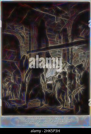 Inspiré par A Blacksmith's Shop, un tableau de Joseph Wright de Derby, anglais, 1734–1797, Richard Earlom, anglais, 1743–1822, John Boydell, anglais, 1719–1804, 1771, Mezzotint, fabriqué à Londres, Grand Londres, Angleterre, Europe, Tirages, plaque : 23 5/8 x 17 1/8 cm (60 x 43,5 cm, repensé par Artotop. L'art classique réinventé avec une touche moderne. Conception de lumière chaleureuse et gaie, de luminosité et de rayonnement de lumière. La photographie s'inspire du surréalisme et du futurisme, embrassant l'énergie dynamique de la technologie moderne, du mouvement, de la vitesse et révolutionne la culture Banque D'Images