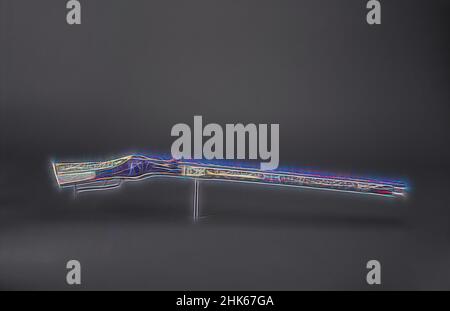 Inspiré par Wheel-Lock Sporting Gun, allemand, 1550–60, acier avec faux-damasing or et argent, laiton, bois avec incrustation en corne gravée et colorée, fabriqué en Allemagne, Europe, armes et armure, travail des métaux, 2 7/8 x 47 3/4 x 3 1/2 po (7,3 x 121,3 x 8,9 cm, repensé par Artotop. L'art classique réinventé avec une touche moderne. Conception de lumière chaleureuse et gaie, de luminosité et de rayonnement de lumière. La photographie s'inspire du surréalisme et du futurisme, embrassant l'énergie dynamique de la technologie moderne, du mouvement, de la vitesse et révolutionne la culture Banque D'Images