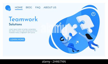 Les gens volent autour du puzzle. Coopération, travail d'équipe et concept de partenariat. Modèle de site Web de la page d'arrivée. Illustration vectorielle Illustration de Vecteur