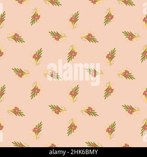 Motif sans couture avec bouquets de petites fleurs sur fond rose pastel.Modèle à motif fleuri vectoriel en forme de caniche.Texture botanique d'été douce pour Illustration de Vecteur