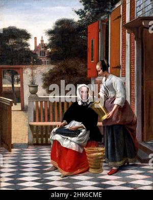 Pieter de Hooch. Femme et un Maid avec un seau par le peintre hollandais de l'âge d'or, Pieter de Hooch (1629-1684), huile sur toile, c. 1660 Banque D'Images