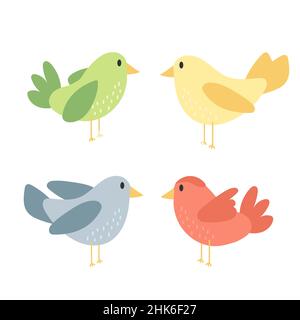 Mignon oiseau animal - dessin animé vecteur à la main style simple sur blanc.Ensemble d'icônes Illustration de Vecteur