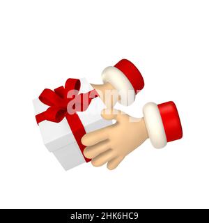 Main de personnage de dessin animé avec boîte cadeau.mains de père noël de rendu 3d.Illustration vectorielle. Illustration de Vecteur