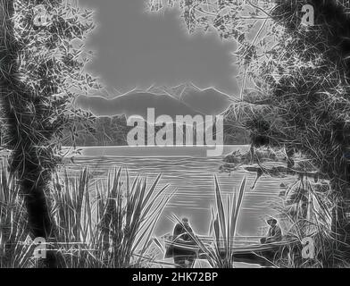 Inspiré par le lac Kanieri (sic) de Dorothy Bay, studio de Muir & Moodie, studio de photographie, Nouvelle-Zélande, repensé par Artotop. L'art classique réinventé avec une touche moderne. Conception de lumière chaleureuse et gaie, de luminosité et de rayonnement de lumière. La photographie s'inspire du surréalisme et du futurisme, embrassant l'énergie dynamique de la technologie moderne, du mouvement, de la vitesse et révolutionne la culture Banque D'Images