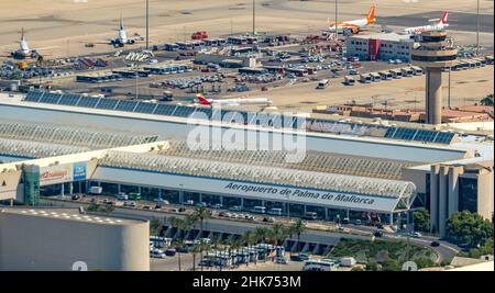 Vue aérienne, Aeropuerto de Palma de Mallorca, aéroport de Palma de Mallorca, Bâtiment de réception, Majorque, Iles Baléares, Espagne,ES, Europe, Airborne em Banque D'Images