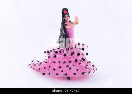 Poupée de danseuse de flamenco sur fond blanc Banque D'Images