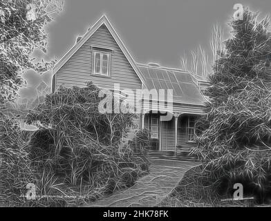 Inspiré par KNOX Church Old Manse, 1896, studio Burton Brothers, studio de photographie, Dunedin, Photographie en noir et blanc, revisitée par Artotop. L'art classique réinventé avec une touche moderne. Conception de lumière chaleureuse et gaie, de luminosité et de rayonnement de lumière. La photographie s'inspire du surréalisme et du futurisme, embrassant l'énergie dynamique de la technologie moderne, du mouvement, de la vitesse et révolutionne la culture Banque D'Images