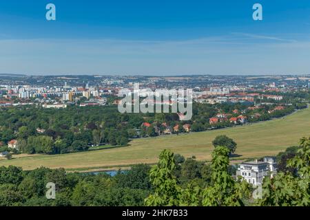 Panorama de la ville, vallée de l'Elbe, Dresde, Saxe, Allemagne Banque D'Images