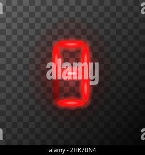 Rouge LED vintage numérique neuf chiffres, rétro tehnic 9 lettres sur fond transparent Illustration de Vecteur