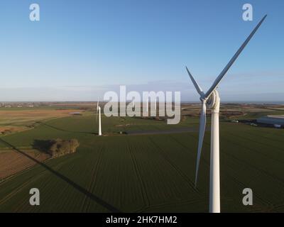 48Mpx éoliennes en champ ensoleillé Banque D'Images