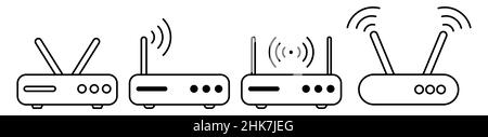 Icône de ligne de routeur WiFi définie.Illustration vectorielle isolée sur fond blanc Illustration de Vecteur