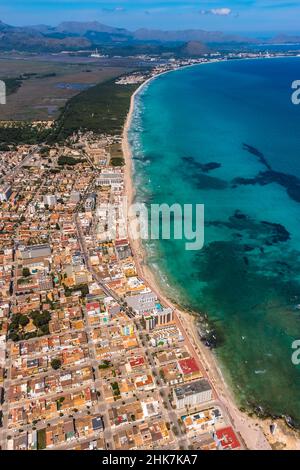 Vue aérienne, Colonia de Sant Pere, Majorque, Iles Baléares, Espagne,Colonia de Sant Pere, ES, Europe, gastronomie, hôtel,hôtel fac Banque D'Images