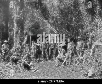 Inspiré par l'expédition d'automne de Sutherland, octobre 1888, studio Burton Brothers, studio de photographie, 1888, Dunedin, photographie en noir et blanc, Expedition party à l'extérieur de Ferntree Hut, réimaginé par Artotop. L'art classique réinventé avec une touche moderne. Conception de lumière chaleureuse et gaie, de luminosité et de rayonnement de lumière. La photographie s'inspire du surréalisme et du futurisme, embrassant l'énergie dynamique de la technologie moderne, du mouvement, de la vitesse et révolutionne la culture Banque D'Images