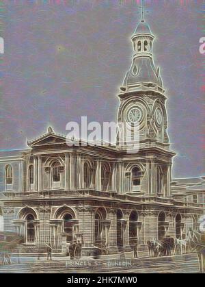 Inspiré de Princes St, Dunedin. Tiré de l'album: Land of loveliness New Zealand, Burton Brothers studio, studio de photographie, 1880s, Dunedin, Repensé par Artotop. L'art classique réinventé avec une touche moderne. Conception de lumière chaleureuse et gaie, de luminosité et de rayonnement de lumière. La photographie s'inspire du surréalisme et du futurisme, embrassant l'énergie dynamique de la technologie moderne, du mouvement, de la vitesse et révolutionne la culture Banque D'Images