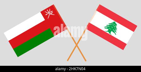 Drapeaux croisés du Liban et d'Oman.Couleurs officielles.Proportion correcte.Illustration vectorielle Illustration de Vecteur