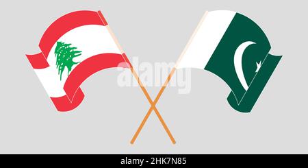 Barré et agité des drapeaux du Liban et du Pakistan.Illustration vectorielle Illustration de Vecteur