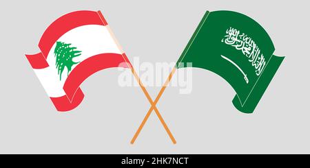 A traversé et agité des drapeaux du Liban et du Royaume d'Arabie saoudite.Illustration vectorielle Illustration de Vecteur