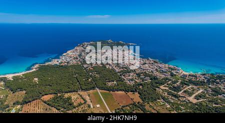 Vue aérienne, Cala Agulla et Cala Rajada avec vue sur la mer, Iles Baléares, Majorque, Capdepera, Iles Baléares,Espagne, Baie, Cala Literes, Cala Ratja Banque D'Images