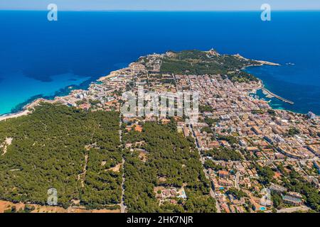 Vue aérienne, Cala Agulla et Cala Rajada avec vue sur la mer, Iles Baléares, Majorque, Capdepera, Iles Baléares,Espagne, Baie, Cala Literes, Cala Ratja Banque D'Images