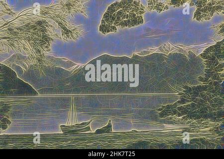 Inspiré par Head of Lake te Anau de Safe ou Happy Cove, Nouvelle-Zélande, studio Muir & Moodie, 1904-1915, te Anau, lac, réimaginé par Artotop. L'art classique réinventé avec une touche moderne. Conception de lumière chaleureuse et gaie, de luminosité et de rayonnement de lumière. La photographie s'inspire du surréalisme et du futurisme, embrassant l'énergie dynamique de la technologie moderne, du mouvement, de la vitesse et révolutionne la culture Banque D'Images