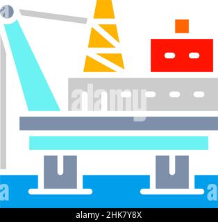 Plate-forme d'huile Vector en mer, engin de forage, station de pompage icône en ligne blanche. Illustration de Vecteur