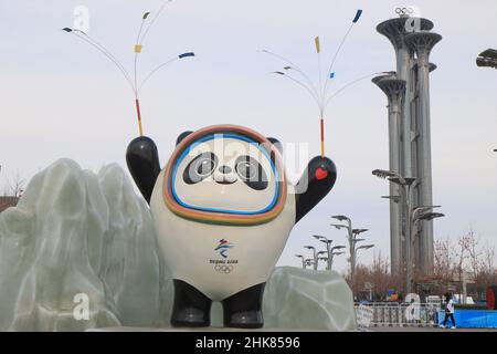 Mascottes olympiques pour les Jeux Olympiques d'hiver de Beijing 2022 au parc olympique de Beijing Banque D'Images