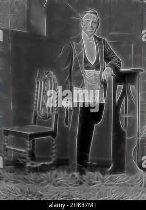 Inspiré par Portrait d'un homme en robe masonique, Berry & Co, vers 1920, Wellington, repensé par Artotop. L'art classique réinventé avec une touche moderne. Conception de lumière chaleureuse et gaie, de luminosité et de rayonnement de lumière. La photographie s'inspire du surréalisme et du futurisme, embrassant l'énergie dynamique de la technologie moderne, du mouvement, de la vitesse et révolutionne la culture Banque D'Images