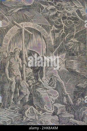 Inspiré par le Christ dans Limbo. De : la grande passion., Albrecht Dürer, artiste, 1510, Allemagne, La coupe de bois, la grande passion est nommée d'après le format de la série (39 x 28 cm). Toute la série de douze coupes de bois (onze scènes et une page de titre) n'a pas été publiée jusqu'en 1511 lors de la publication d'Albrecht Dürer, réimaginée par Artotop. L'art classique réinventé avec une touche moderne. Conception de lumière chaleureuse et gaie, de luminosité et de rayonnement de lumière. La photographie s'inspire du surréalisme et du futurisme, embrassant l'énergie dynamique de la technologie moderne, du mouvement, de la vitesse et révolutionne la culture Banque D'Images