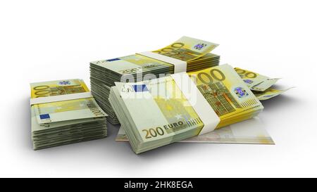 3D pile de billets de 200 euros isolés sur fond de toile de fond.Monnaie européenne Banque D'Images