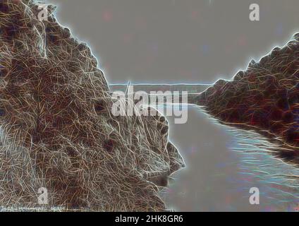 Inspiré par la gorge de Manawatu, le studio Burton Brothers, le studio de photographie, la Nouvelle-Zélande, la photographie en noir et blanc, Vue sur la gorge de Manawatu et la région environnante montrant les collines au loin. La brousse indigène entoure les berges abruptes de la gorge, repensée par Artotop. L'art classique réinventé avec une touche moderne. Conception de lumière chaleureuse et gaie, de luminosité et de rayonnement de lumière. La photographie s'inspire du surréalisme et du futurisme, embrassant l'énergie dynamique de la technologie moderne, du mouvement, de la vitesse et révolutionne la culture Banque D'Images