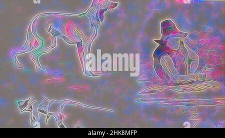 Inspiré par l'esquisse de l'homme avec le creuset dans sa main est une copie après une oeuvre d'Adriaen van Ostade. Les chiens et un homme pendu sur une table avec un creuset dans la main, réimaginé par Artotop. L'art classique réinventé avec une touche moderne. Conception de lumière chaleureuse et gaie, de luminosité et de rayonnement de lumière. La photographie s'inspire du surréalisme et du futurisme, embrassant l'énergie dynamique de la technologie moderne, du mouvement, de la vitesse et révolutionne la culture Banque D'Images