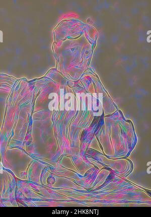 Inspiré par Portrait d'une femme assise, le menton reposant sur la main gauche. Exloo, Drenthe pays-Bas, pays-Bas, Exloo, Drenthe pays-Bas, Pays-Bas, repensé par Artotop. L'art classique réinventé avec une touche moderne. Conception de lumière chaleureuse et gaie, de luminosité et de rayonnement de lumière. La photographie s'inspire du surréalisme et du futurisme, embrassant l'énergie dynamique de la technologie moderne, du mouvement, de la vitesse et révolutionne la culture Banque D'Images