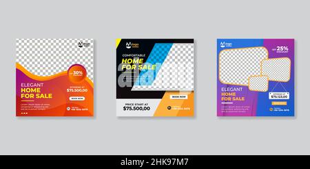 Bannière web carrée promotionnelle immobilière Illustration de Vecteur