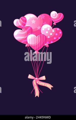 Des ballons roses en forme de cœur pour la Saint-Valentin. Illustration de Vecteur
