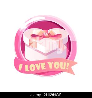 Cadeau emblématique de la Saint-Valentin, boîte avec déclaration d'amour. Illustration de Vecteur