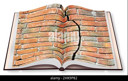 Fissure profonde dans le vieux mur de brique - 3D rendu d'un livre de photo ouvert - je suis le propriétaire du copyright des images utilisées dans ce rendu 3D. Banque D'Images