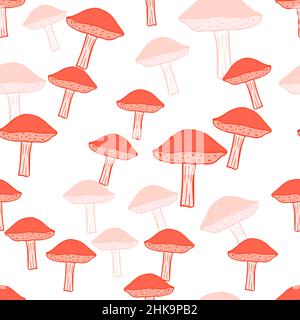 Motif champignons sans couture.Fond de champignons.Texture répétée dans le style de la caniche pour le tissu, le papier d'emballage, le papier peint, le tissu.Illustration vectorielle. Illustration de Vecteur