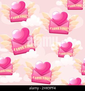 Motif sans couture Saint-Valentin lettre icône avec coeur. Illustration de Vecteur