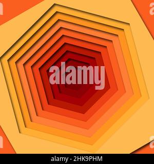 3d feuilles de papier découpées sur fond hexagonal.Motif hexagonal orange sculpté. Banque D'Images