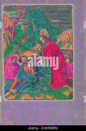 Inspiré par le Christ réveille les disciples endormis, la petite passion, la passion stupide, Christ trouve Pierre, Jean et Andrew dormant dans le jardin de Gethsémané, quand il leur avait demandé de regarder avec lui. Peter se frotte les yeux. L'imprimé fait partie d'un livre., imprimeur: Jacob Cornelisz van Oostsanen, éditeur, réimaginé par Artotop. L'art classique réinventé avec une touche moderne. Conception de lumière chaleureuse et gaie, de luminosité et de rayonnement de lumière. La photographie s'inspire du surréalisme et du futurisme, embrassant l'énergie dynamique de la technologie moderne, du mouvement, de la vitesse et révolutionne la culture Banque D'Images