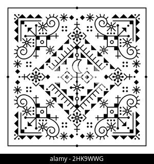 Style islandais tribal ou neotribal ligne art vecteur carré avec lune, géométrique carte de voeux inspiré de l'art nordique Viking rune Illustration de Vecteur