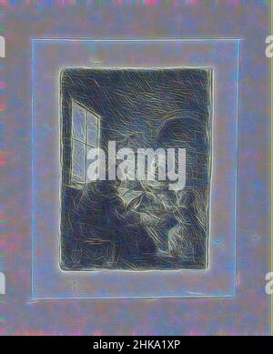 Inspirée par la famille par la fenêtre, la Compléte des gravures de John Chalon, oeuvre Compléte des eaux fortes par Jean Chalon, Un intérieur de salon. Un homme est assis à lire par la lumière d'une fenêtre. Face à lui une femme tenant un oiseau sur un bâton. Un enfant à côté d'elle. L'imprimé fait partie d'un album, réimaginé par Artotop. L'art classique réinventé avec une touche moderne. Conception de lumière chaleureuse et gaie, de luminosité et de rayonnement de lumière. La photographie s'inspire du surréalisme et du futurisme, embrassant l'énergie dynamique de la technologie moderne, du mouvement, de la vitesse et révolutionne la culture Banque D'Images