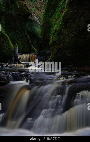 Devils pulpit, Glen Finnich, Écosse. Banque D'Images