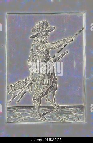 Inspiré par Soldier avec un mousquet glissant sa main droite jusqu'à la fin de son ramrod (no 26), c. 1600, Un soldat, de pleine longueur, à droite, tenant un mousquet (un type particulier d'arme à feu) avec sa main gauche près de sa cuisse gauche et amenant sa main droite à l'extrémité de son ramrod, qu'il repose, réimaginé par Artotop. L'art classique réinventé avec une touche moderne. Conception de lumière chaleureuse et gaie, de luminosité et de rayonnement de lumière. La photographie s'inspire du surréalisme et du futurisme, embrassant l'énergie dynamique de la technologie moderne, du mouvement, de la vitesse et révolutionne la culture Banque D'Images