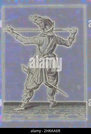 Inspiré par Soldier, vu du dos, portant sa lance avec les deux mains horizontalement à hauteur de nez, sa main droite au pied de l'arme, son visage tourné vers la droite (non 30), c. 1600, Un soldat, vu de l'arrière, portant une lance (lance) avec les deux mains horizontalement à la hauteur du nez, son, réimaginé par Artotop. L'art classique réinventé avec une touche moderne. Conception de lumière chaleureuse et gaie, de luminosité et de rayonnement de lumière. La photographie s'inspire du surréalisme et du futurisme, embrassant l'énergie dynamique de la technologie moderne, du mouvement, de la vitesse et révolutionne la culture Banque D'Images