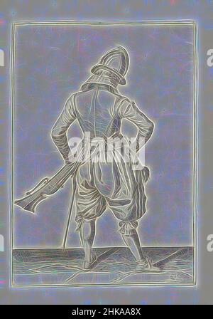 Inspiré par Soldier avec un gouvernail saisissant sa corne de poudre (no 21), c. 1600, Un soldat, de pleine longueur, vu de l'arrière, tenant une barre (un type particulier d'arme à feu) avec sa main gauche près de sa cuisse gauche, le canon pointant diagonalement vers le haut (non 21), c. 1600. Avec sa main droite, il saisit un, réimaginé par Artotop. L'art classique réinventé avec une touche moderne. Conception de lumière chaleureuse et gaie, de luminosité et de rayonnement de lumière. La photographie s'inspire du surréalisme et du futurisme, embrassant l'énergie dynamique de la technologie moderne, du mouvement, de la vitesse et révolutionne la culture Banque D'Images