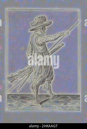 Inspiré par Soldier avec un mousquet glissant sa main droite jusqu'à la fin de son ramrod (no 26), c. 1600, Un soldat, de pleine longueur, à droite, tenant un mousquet (un certain type d'arme à feu) avec sa main gauche près de sa cuisse gauche et portant sa main droite à l'extrémité de son ramrod, contre lequel il repose, réimaginé par Artotop. L'art classique réinventé avec une touche moderne. Conception de lumière chaleureuse et gaie, de luminosité et de rayonnement de lumière. La photographie s'inspire du surréalisme et du futurisme, embrassant l'énergie dynamique de la technologie moderne, du mouvement, de la vitesse et révolutionne la culture Banque D'Images