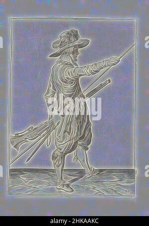 Inspiré par Soldier avec un mousquet glissant sa main droite jusqu'à la fin de son ramrod (no 29), c. 1600, Un soldat, de pleine longueur, à droite, tenant un mousquet (un type particulier d'arme à feu) avec sa main gauche près de sa cuisse gauche et amenant sa main droite à l'extrémité de son ramrod, qu'il repose, réimaginé par Artotop. L'art classique réinventé avec une touche moderne. Conception de lumière chaleureuse et gaie, de luminosité et de rayonnement de lumière. La photographie s'inspire du surréalisme et du futurisme, embrassant l'énergie dynamique de la technologie moderne, du mouvement, de la vitesse et révolutionne la culture Banque D'Images