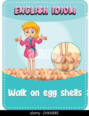 Idiome anglais avec description de l'image pour l'illustration de la marche sur les coquilles d'œufs Illustration de Vecteur