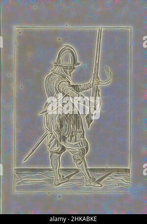 Inspiré par Soldier tenant sa barre avec les deux mains debout devant lui (non 20), c. 1600, Un soldat, de pleine longueur, à droite, tenant une barre (un certain type d'arme à feu) avec les deux mains devant lui, pointant vers le haut le canon, pour l'amener à sa gauche (non 20), c. 1600. Dans sa main gauche, dans, réimaginé par Artotop. L'art classique réinventé avec une touche moderne. Conception de lumière chaleureuse et gaie, de luminosité et de rayonnement de lumière. La photographie s'inspire du surréalisme et du futurisme, embrassant l'énergie dynamique de la technologie moderne, du mouvement, de la vitesse et révolutionne la culture Banque D'Images